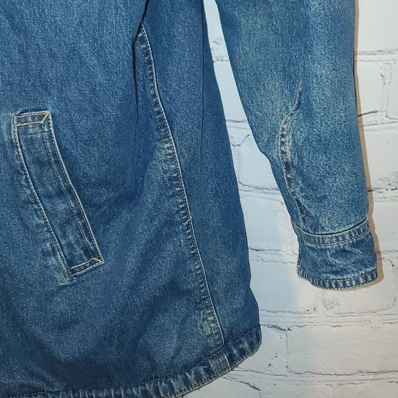 Vintage 90's Denim and Plaid Zip Up Midweight Reversible Coat w Zipper Sleeves - Picture 6 of 16
